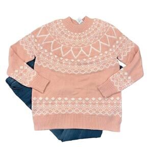 NWT LOFT Dusty Peach/Pink Fair Isle Mock Neck Tunic Sweater - SIZE MEDIUM
